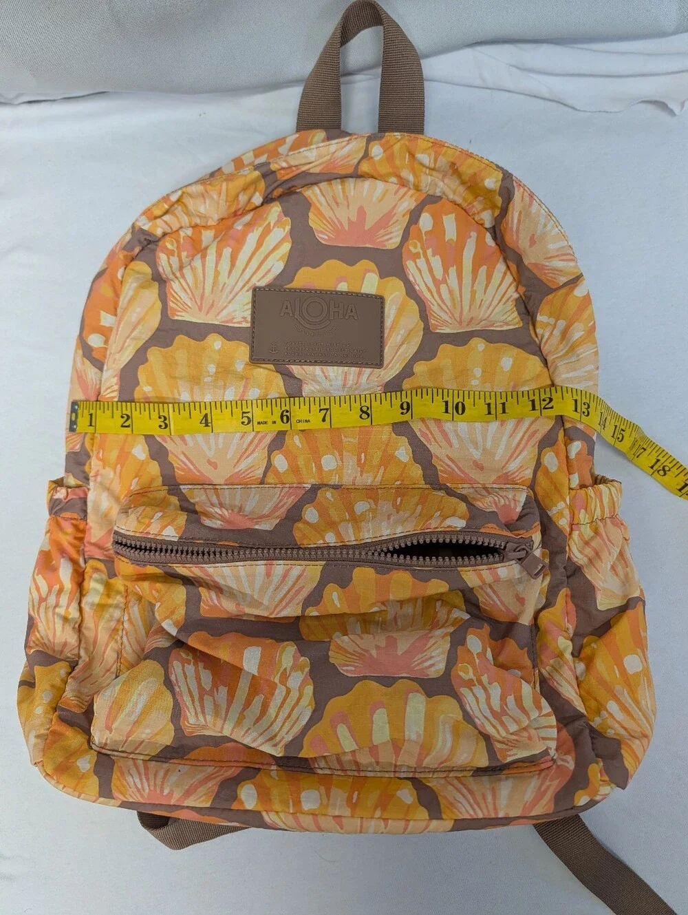 ALOHA Collection Sunrise Shell Print Backpack in Orange, Yellow & Brown NWOT